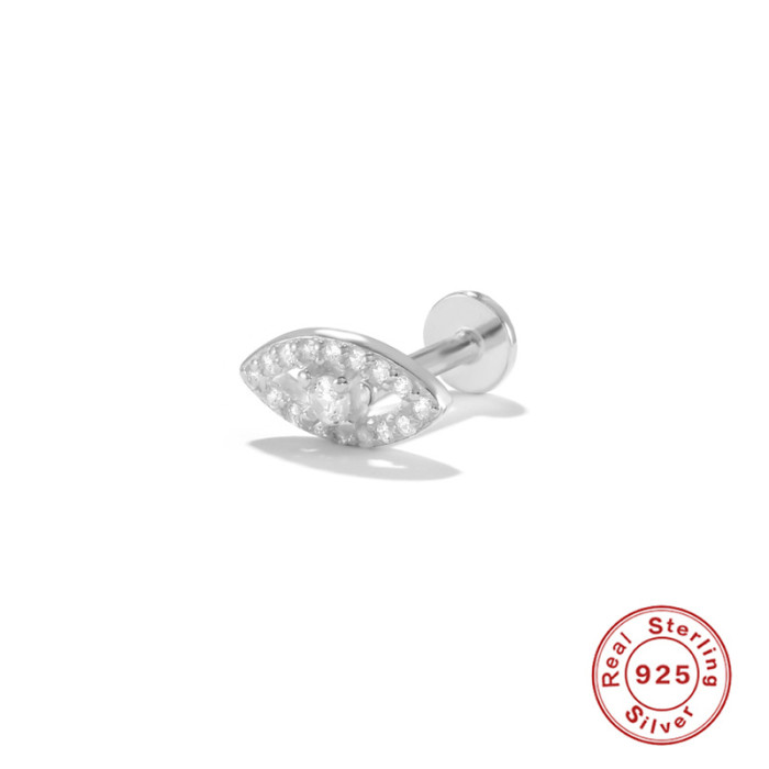 New S925 Sterling Silver Creative Eye Diamond-Studded Piercing Stud Earrings European and American Hot-Selling Flat Head Threaded Piercing Cartilage Stud Earrings