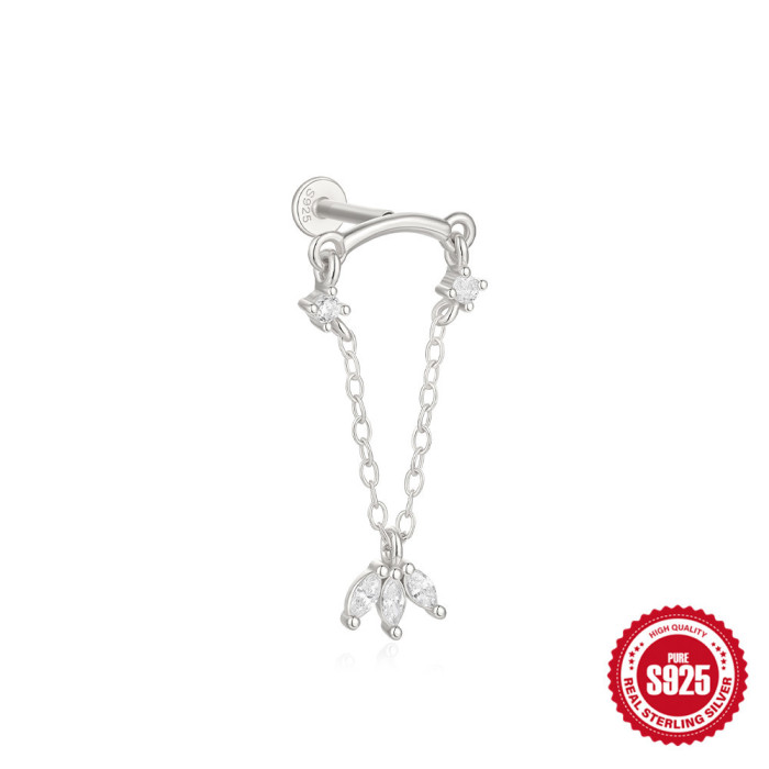 S925 Sterling Silver Heart Crown Inlaid Diamond Soft Bone Threaded Piercing Stud Earrings for Women European and American Hot-Selling Personality Ear Bone Stud