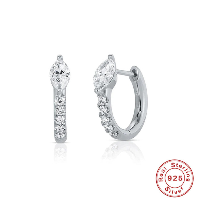 S925 Sterling Silver Marquise Diamond Classic Hoop Earrings European and American Hot-Selling Design Ins Style Simple Versatile Earrings