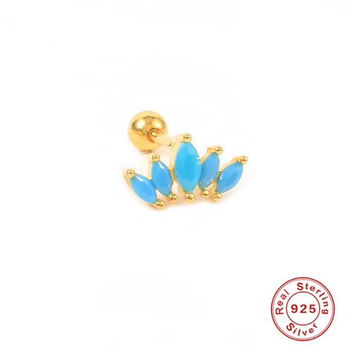 S925 Sterling Silver Single Crown Ear Bone Stud Earrings European and American Best-selling Fashion Diamond-studded Threaded Ear Piercing Women's Ear Jewelry