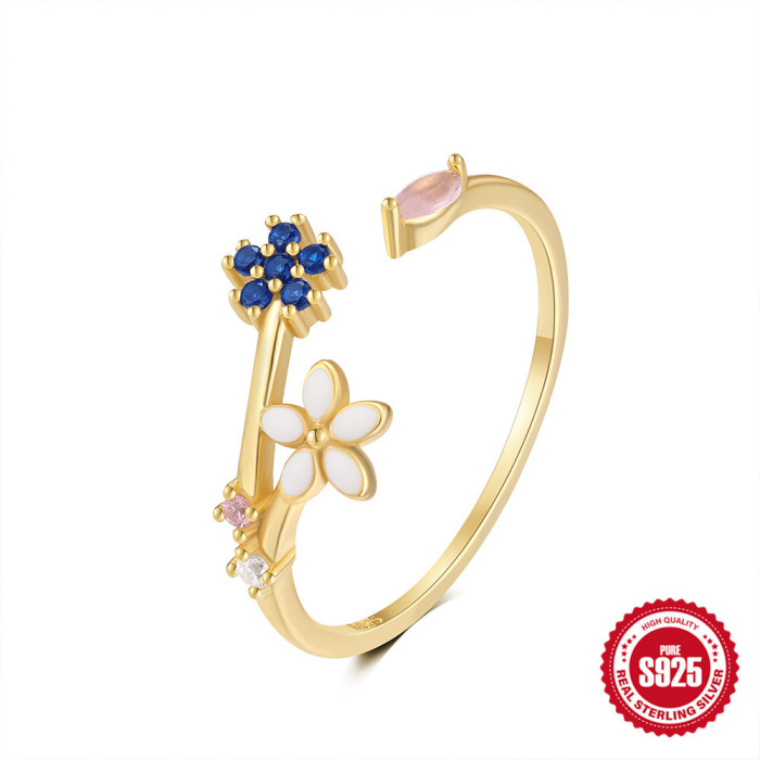 S925 Sterling Silver Heart Flower Inlaid Diamond Open Ring Korean Version Light Luxury Ins Opal Niche High-end Index Finger Ring