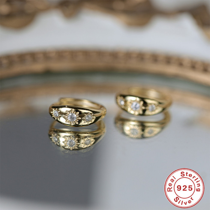 S925 Sterling Silver Octagonal Star Pattern Inlaid Diamond Ear Cuff Hoop Earrings AliExpress Hot Sale INS Creative Style Personality Earrings