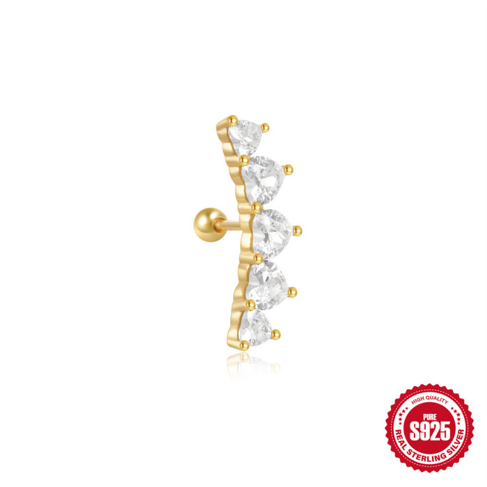 S925 Sterling Silver Pink Diamond Butterfly Ear Bone Stud Niche Hollow Design Versatile Personality Piercing Twist Ball Ear Bone Stud Earrings