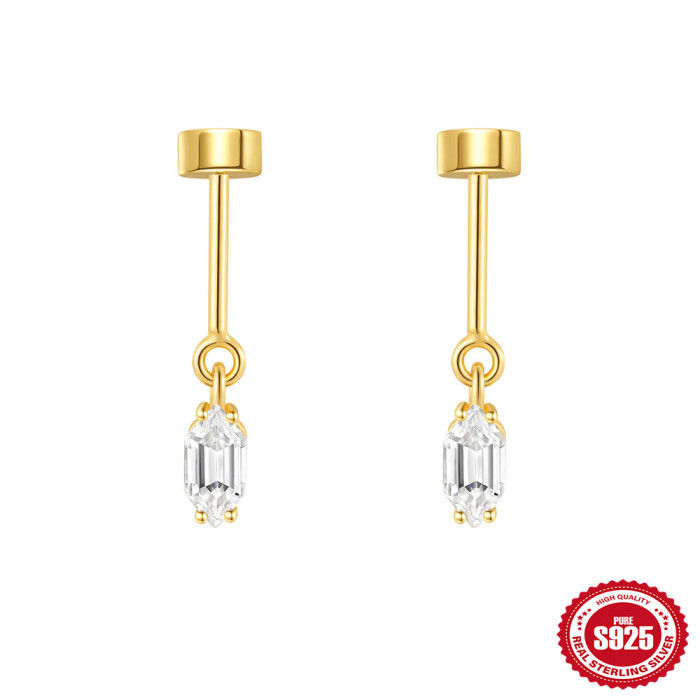 S925 Sterling Silver Minimalist Geometric Zircon Pendant Cylinder Thread Piercing Ear Bone Stud European and American Hot Selling Elegant Ear Jewelry