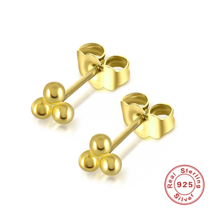 S925 Sterling Silver Three Ball Stud Earrings Exclusive Small Dot Earrings Cartilage Spiral Piercing Ear Jewelry Ins...