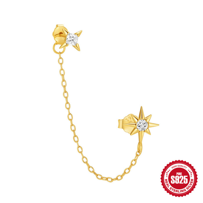S925 Sterling Silver Horse Eye Eight-Pointed Star Tassel Chain Earrings European and American Hot-Selling Four-Pointed Star Versatile Elegant Earrings