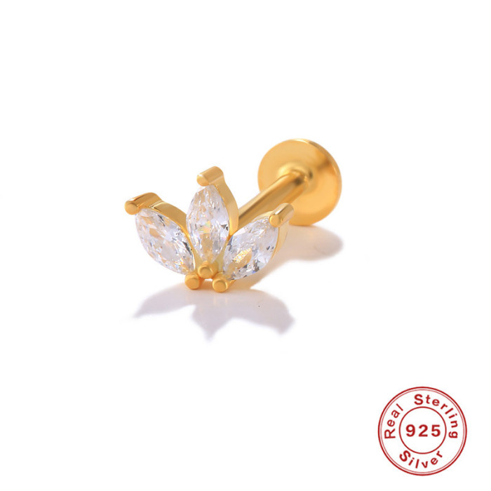 New S925 Sterling Silver Earrings 16G Flat Head Threaded Piercing Cartilage Studs European and American Hot Selling Personality INS Ear Bone Studs