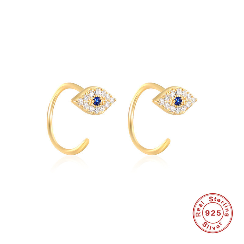 S925 Sterling Silver Devil's Eye Blue Eyes Earrings European and American Fashion Trendy Personality Versatile Ear Hooks Inlaid Diamond Ear Jewelry