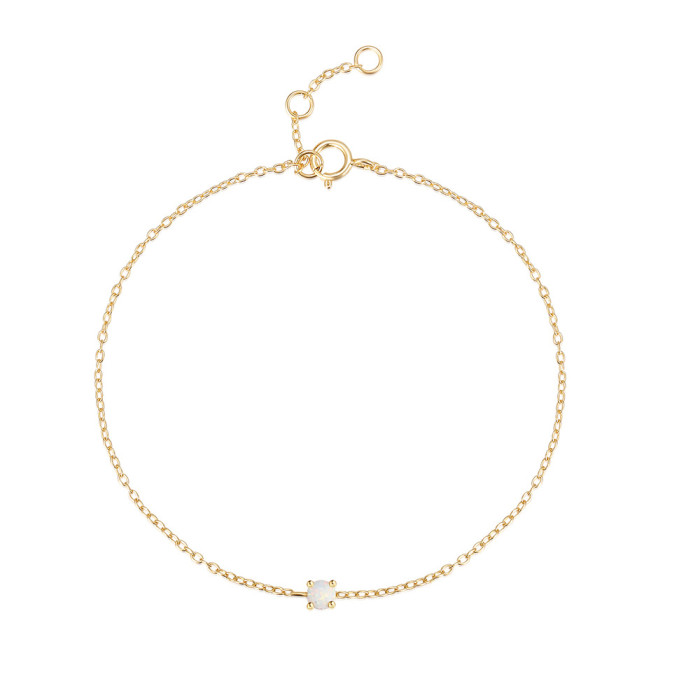 S925 Sterling Silver Opal Bracelet Fashion Ins Style Daily Basic Chain Adjustable Four-Claw Jewelry, Necklaces