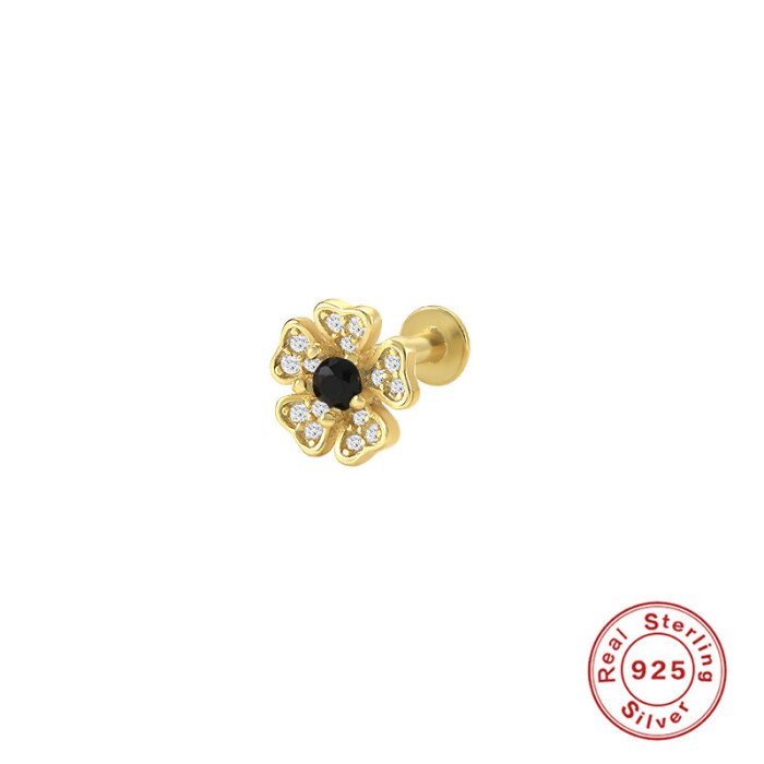 S925 Sterling Silver INS Creative Geometric Flower Flat Head Threaded Piercing Stud Earrings Jewelry European and American Hot Selling Ear Bone Stud
