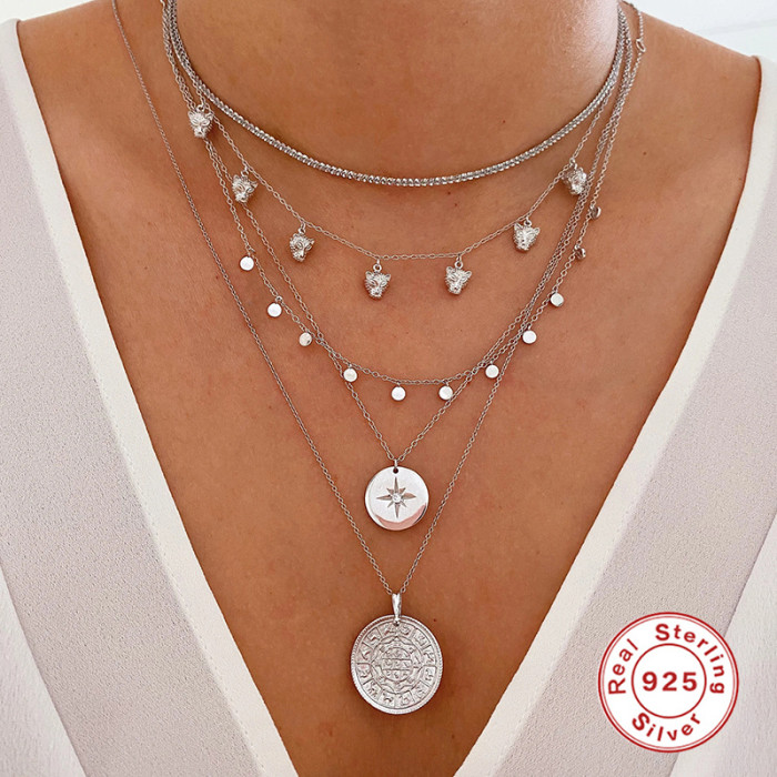 S925 Sterling Silver Collarbone Necklace Sequin Minimalist Cool Style Internet Celebrity Hot Ins Temperament Collarbone Chain European and American Hot Selling