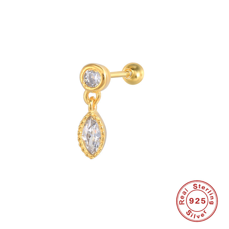 S925 Sterling Silver Hollow Midnight Water Drop Pendant Cartilage Earrings Versatile Piercing Threaded Stud Earrings Ear Bone Stud Earrings Jewelry