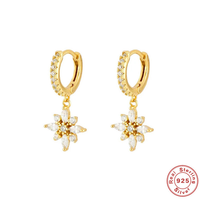 S925 Sterling Silver Inlaid Diamond Snowflake Pendant Hoop Earrings European and American Hot-Selling French Style Earrings for Office Workers Matching Accessories
