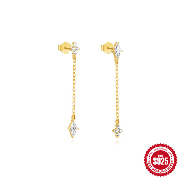 S925 Silver Geometric Butterfly Clover Tassel Versatile Layered Earrings European and American Hot Selling Diamond-Encrusted Light Luxury Ear Jewelry