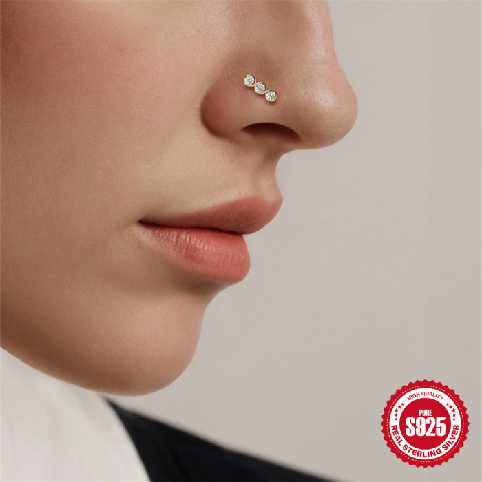 New 925 Sterling Silver Personalized Diamond-Studded Closed Nose Ring Nose Hoop European and American INS Nose Stud Nose Piercing Jewelry