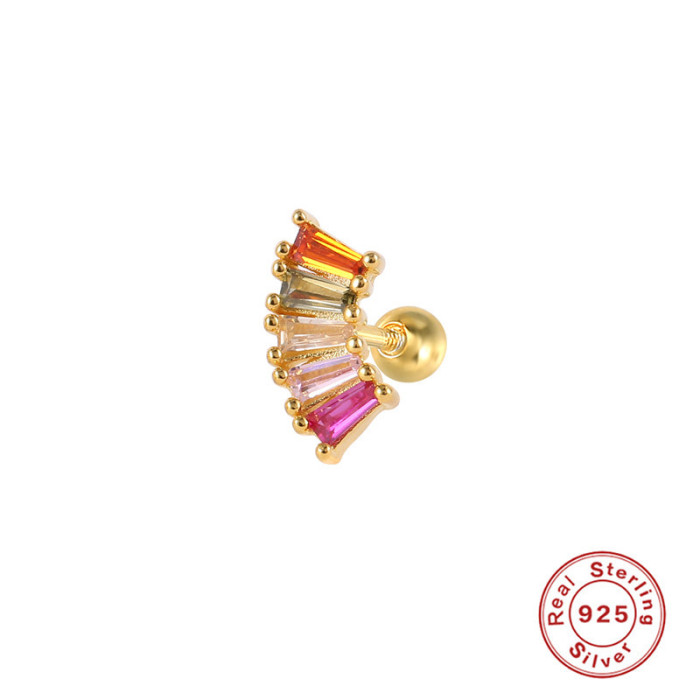 S925 Sterling Silver Single French Style Colorful Pearl Zircon Spiral Piercing Stud Earrings Fashion Trendy Personality Versatile Earrings