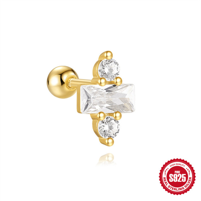 New S925 Sterling Silver Geometric Diamond-Encrusted High-End Round Ball Threaded Piercing Ear Bone Stud European and American Cross-Border Hot-Selling Ear Jewelry