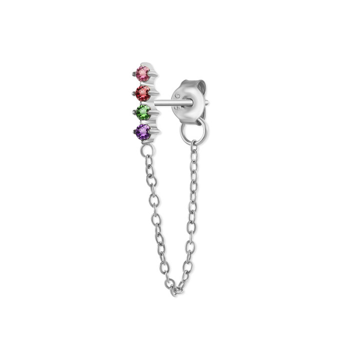 S925 Sterling Silver Single Tassel Earrings Fashion Simple Versatile Stone-Studded Ear Clips Ear Lines Factory Dire...