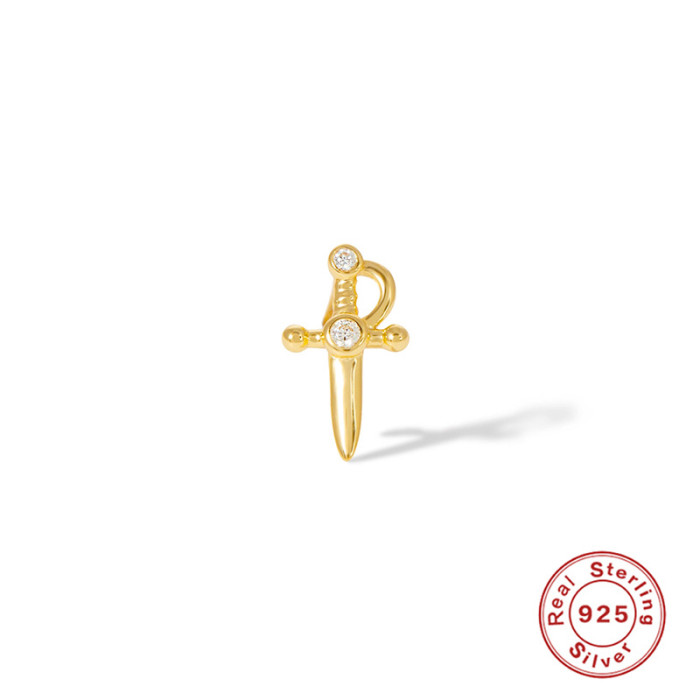 S925 Sterling Silver Single Fun Small Dagger Diamond-Studded Piercing Cartilage Earrings Cross-Border Bestselling Personality INS Style Earrings