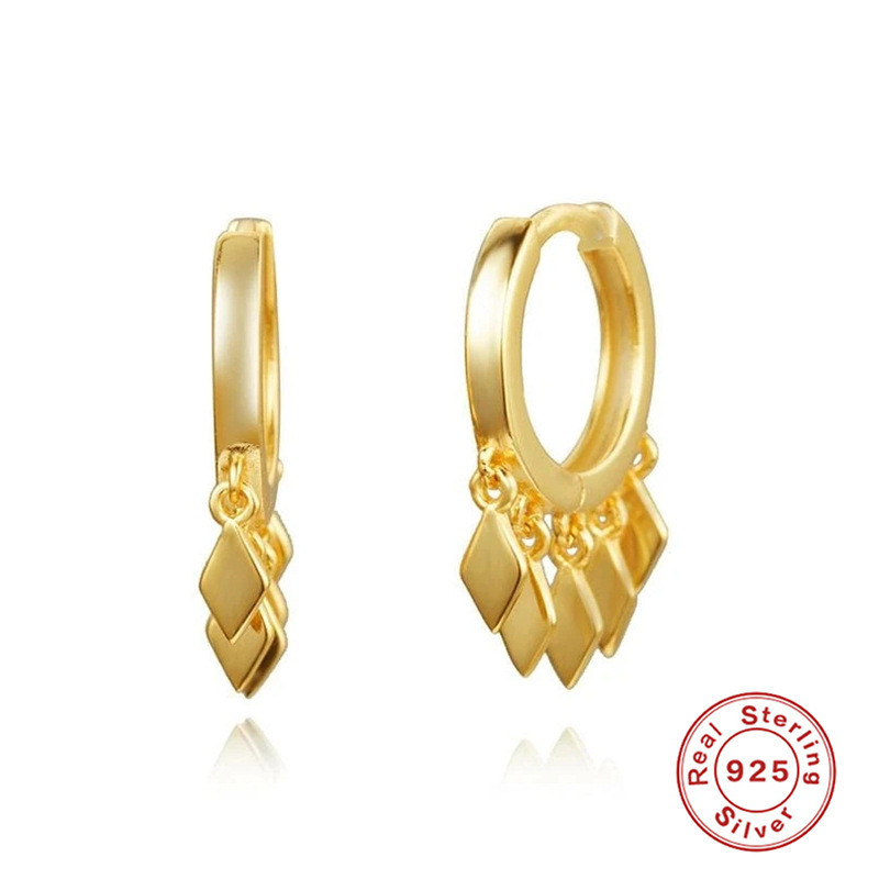 S925 Sterling Silver Rhombus Tassel Earrings Ear Clips Ear Hoops European and American Hot Selling INS Minimalist Fashion Personality Earrings Ear Jewelry