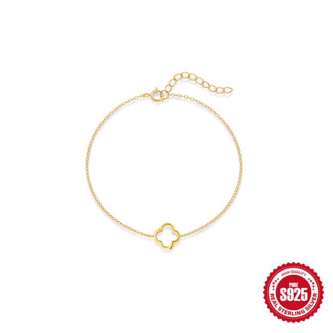 S925 Sterling Silver Niche Four-Leaf Clover Hollow Bracelet Korean Style Internet Celebrity Same Style Elegant Minimalist High-End Bracelet Jewelry