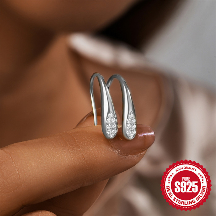 S925 Sterling Silver Diamond-Studded Water Drop Ear Hooks Ear Clips Earrings European and American Hot Selling Ins Style Design Sense Elegant Ear Hooks Ear Jewelry