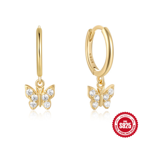 S925 Sterling Silver Butterfly Inlaid Diamond Earrings Hoop Earrings Ear Clips Earrings European and American Hot Selling Creative Personality INS Style Earrings for Women
