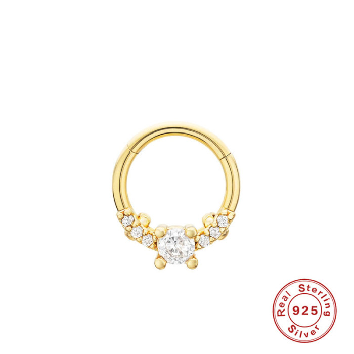 S925 Sterling Silver Single Row Diamond-Studded Cartilage Piercing Hoop Mini Small Earrings Nose Ring European and American Hot Selling INS Ear Bone Stud