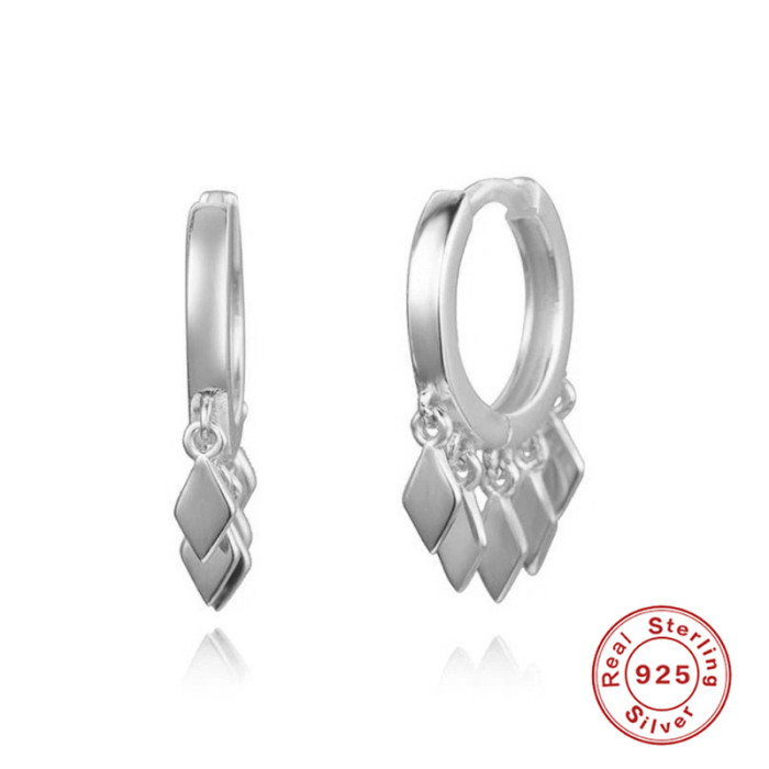 S925 Sterling Silver Rhombus Tassel Earrings Ear Clips Ear Hoops European and American Hot Selling INS Minimalist Fashion Personality Earrings Ear Jewelry