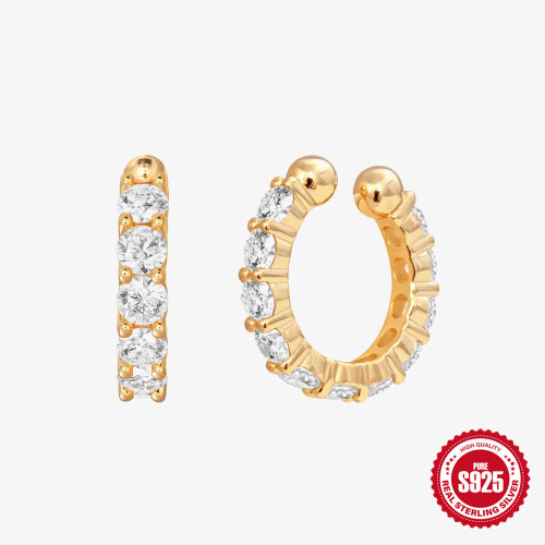 S925 Sterling Silver Earrings European and American Fashion Simple Ins Style Ear Clip Single Row Inlaid Zirconia Non-Pierced Round Earrings
