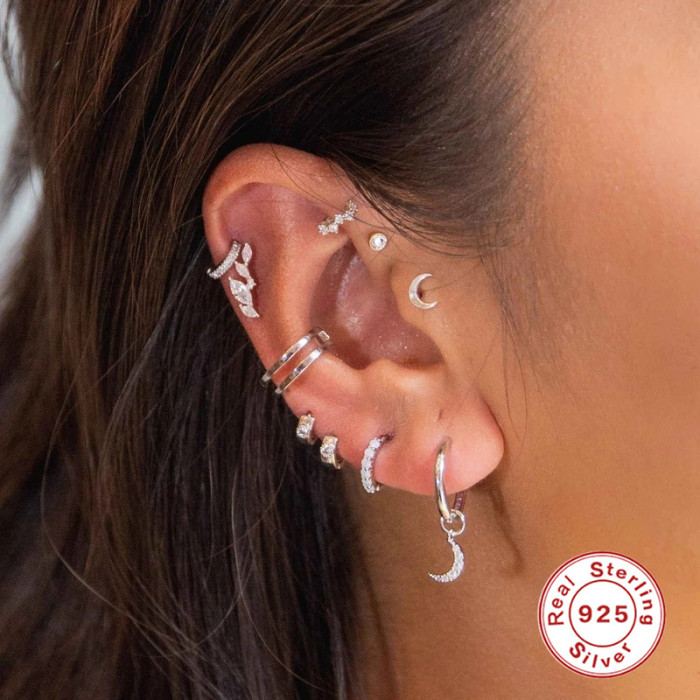 S925 Sterling Silver Three-Claw Double-Head Round Diamond Piercing Stud Earrings European and American Hot-Selling Trendy INS Style Horse Eye Piercing Earrings