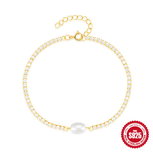 New S925 Sterling Silver High-End Chain Inlaid with Diamonds and Pearls Light Luxury Bracelet European and American Cross-Border Hot-Selling Elegant Women's Jewelry