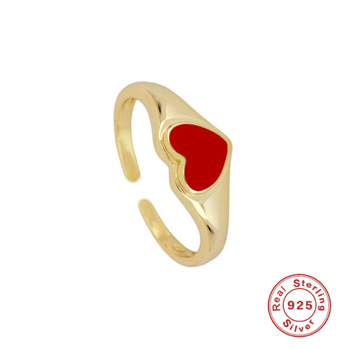 S925 Sterling Silver Heart Oil Drop Open Ring Hot Selling Fashion Simple Ins Style Creative Ring