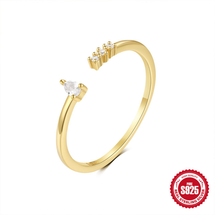 S925 Sterling Silver Heart Flower Inlaid Diamond Open Ring Korean Version Light Luxury Ins Opal Niche High-end Index Finger Ring