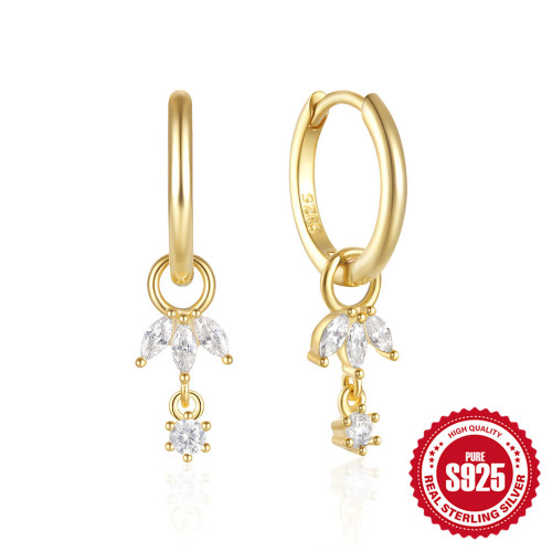 S925 Sterling Silver Marquise Zircon Hoop Earrings European and American Cross-Border Hot Selling INS Style Super Sparkling Diamond-Studded Earrings for Women