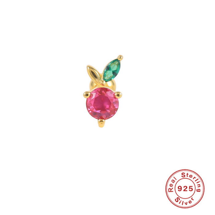 S925 Sterling Silver INS Style Fun Fruit Threaded Piercing Cartilage Earrings Korean Niche Lightweight Body Piercing Jewelry