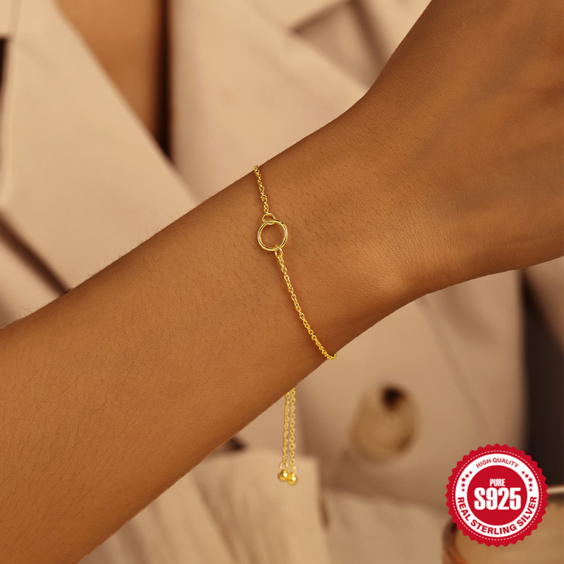 925 Sterling Silver Geometric Circle Bracelet for Women, European and American Style, Minimalist, Elegant, Niche Design, Cool Style Bracelet Jewelry