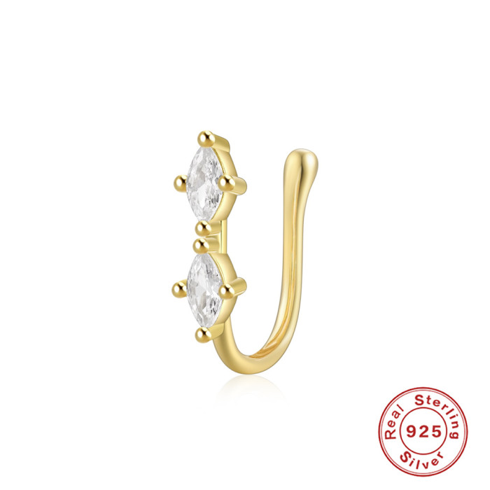 New S925 Sterling Silver Geometric Water Drop Lightning Inlaid Diamond Nose Ring European and American Creative Style Nose Cuff Piercing Jewelry