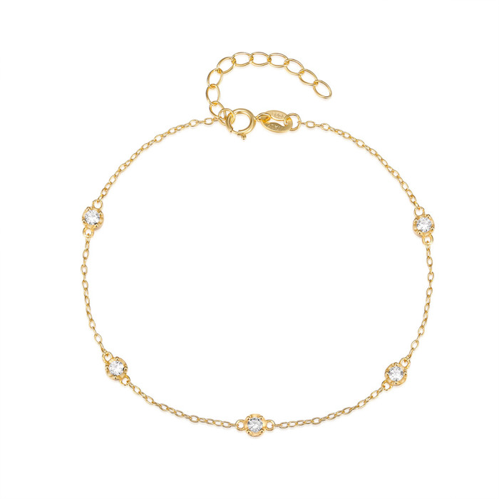 S925 Sterling Silver Classic Simple Women's Diamond-Encrusted Bracelet European and American Hot-Selling Versatile Ins Style Adjustable Hand Jewelry Accessories
