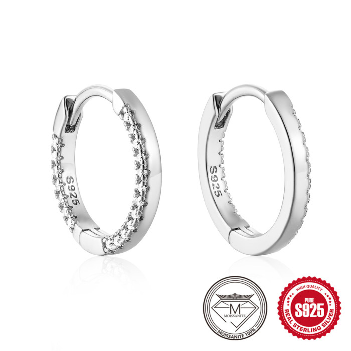S925 Sterling Silver Earrings Ear Clips Fashion Simple Ins Style Single Row Inlaid Diamond Hoop Moissanite Sterling S...