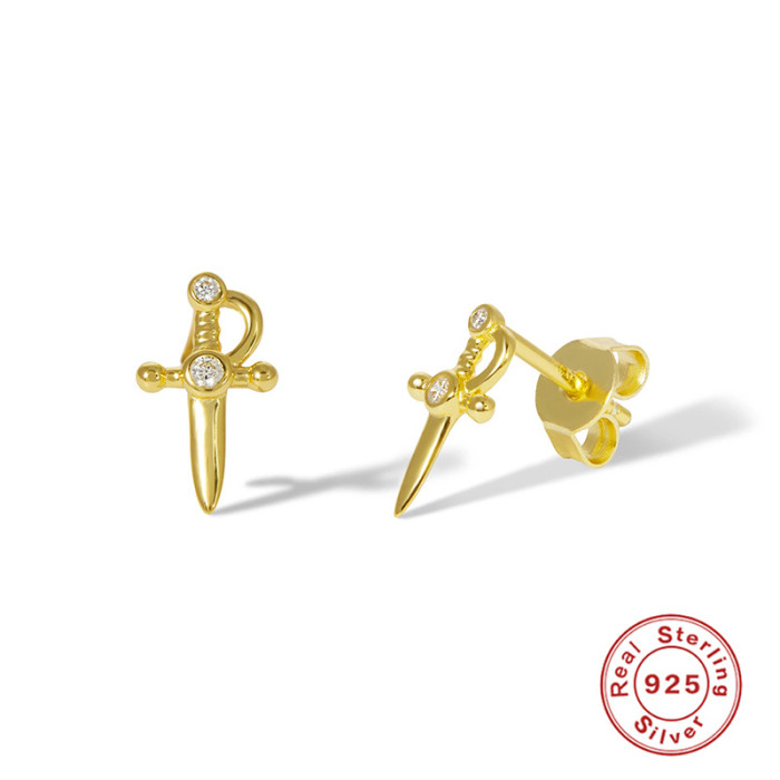 S925 Sterling Silver Creative Small Dagger Stone-Inlaid Earrings Hot Selling INS Minimalist Style Classic Earrings