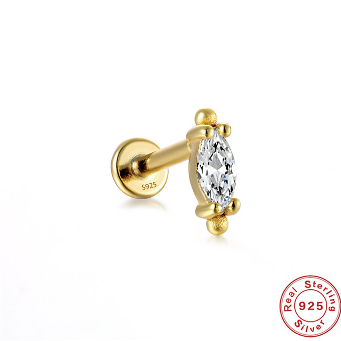 S925 Sterling Silver Butterfly Inlaid Diamond Pearl Threaded Ear Bone Stud European and American Hot Sale 16G Flat Head Piercing Ear Cartilage Jewelry
