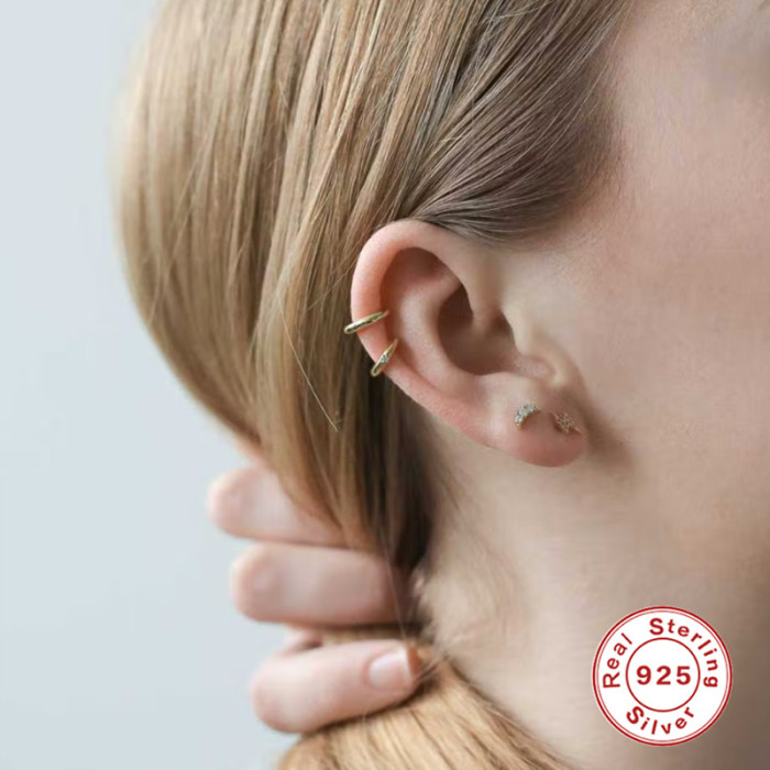 S925 Sterling Silver INS Creative Geometric Flower Flat Head Threaded Piercing Stud Earrings Jewelry European and American Hot Selling Ear Bone Stud