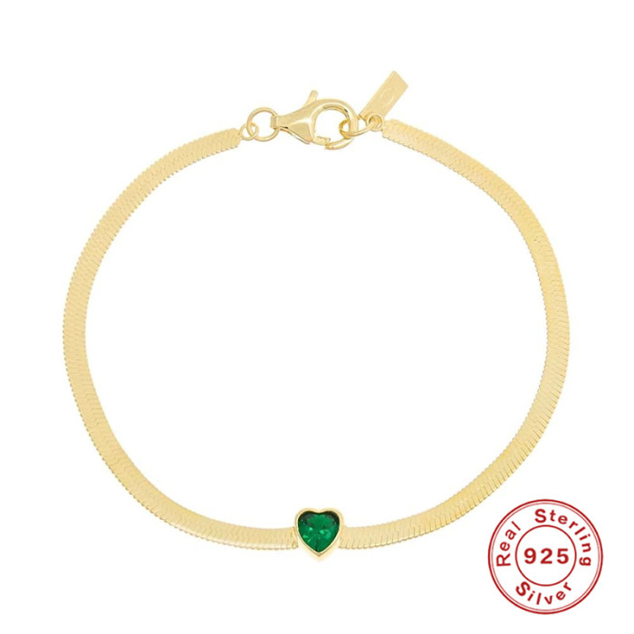 S925 Sterling Silver Heart-Shaped Zircon Flat Snake Chain Bracelet European and American Hot-Selling Snake Skin Creative Minimalist INS Style Bracelet Jewelry