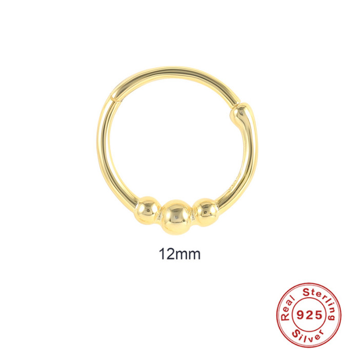 S925 Sterling Silver Three Ball Round Bead Piercing Cartilage Earrings European and American Fashion Personality Trendy INS Nose Ring Nose Stud Earrings