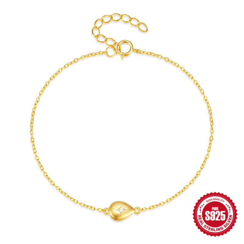 New S925 Sterling Silver Water Drop Inlaid Diamond Women's Daily Versatile Bracelet Korean and Japanese Internet Celebrity Hot-Selling High-End Bracelet Jewelry