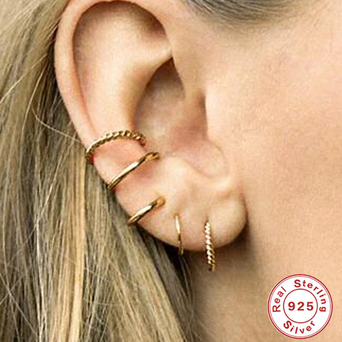 New S925 Sterling Silver Rotating Twist Thread Ear Line Ear Clip Ear Jewelry for Women, European and American Hot-Selling Elegant Non-Pierced Earrings