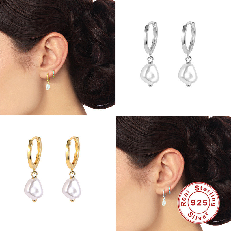 S925 Sterling Silver INS Style Irregular Baroque Pearl Earrings Ear Clips Cross-Border Bestselling Elegant Classic Earrings