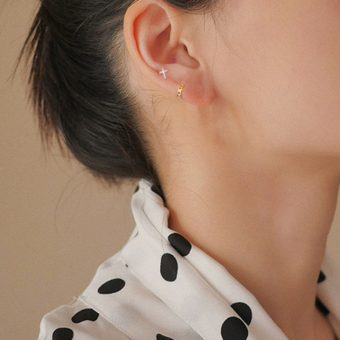 S925 Sterling Silver Cross Earrings European and American Cross-Border Hot Selling Fashion Simple Light Luxury INS Style Geometric Diamond Earrings