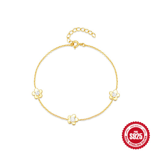 S925 Sterling Silver Classic Heart Flower Women's Bracelet Korean Version Niche Inlaid Diamond Light Luxury Design Sense High-end Jewelry for Women